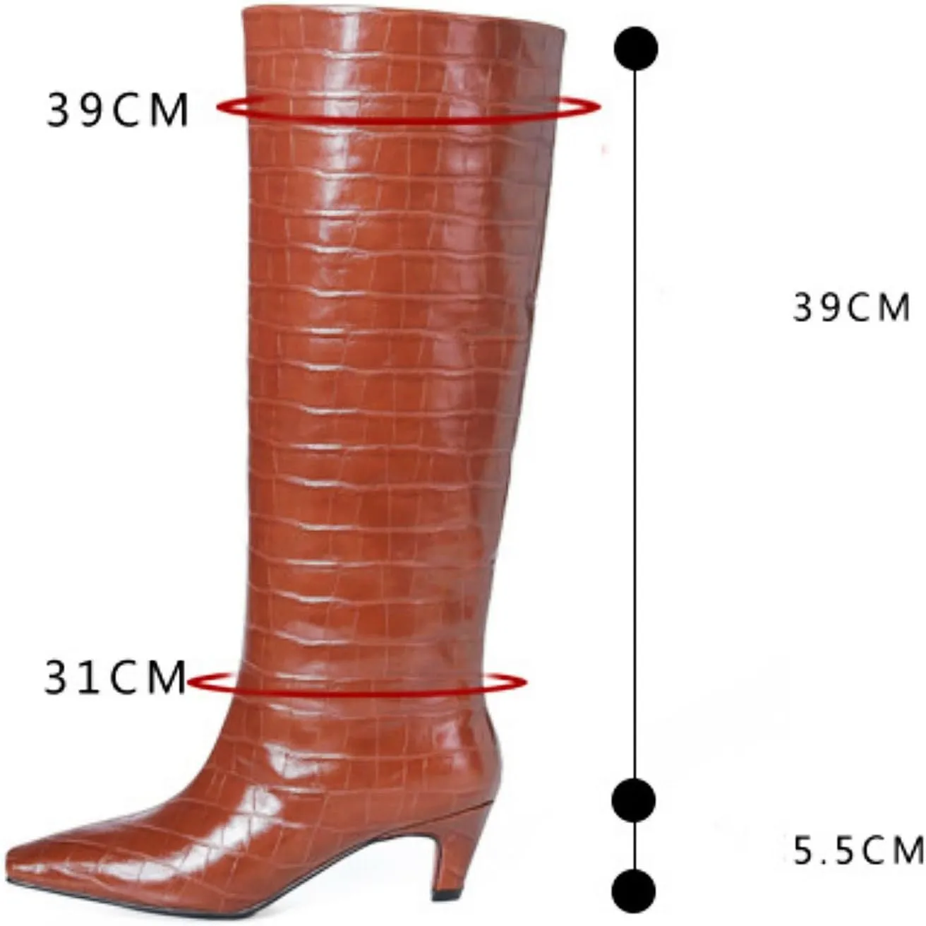 Vertundy Women's Knee High Boots Low Heel Wide Calf Tall Boots with Square Toe Classic Faux Crocodile Chunky Booties