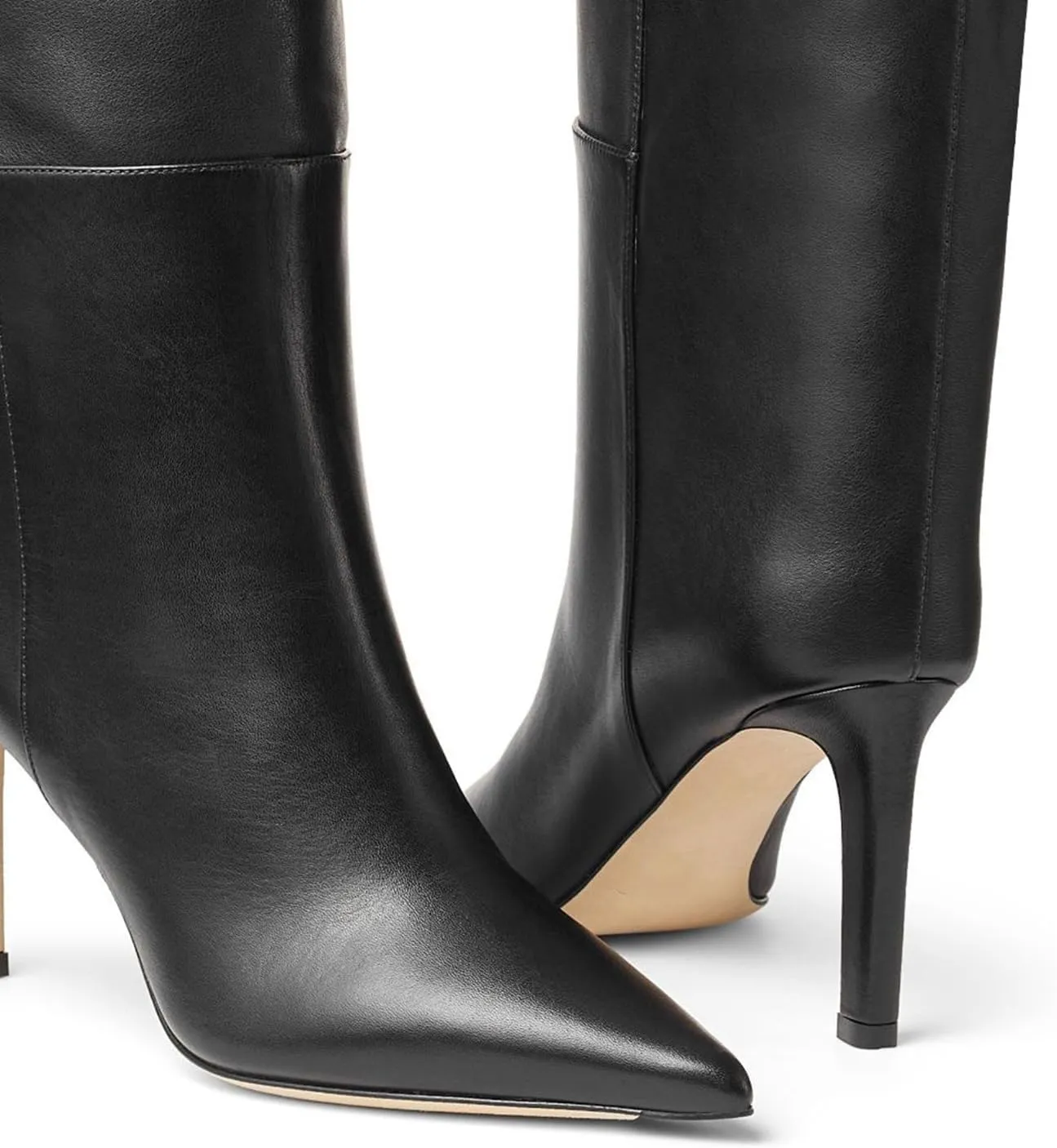 Vertundy Women's Leather Sexy Knee High Boots Pointed Toe Stiletto Boots Wide Calf Riding Boots Winter Tall boots