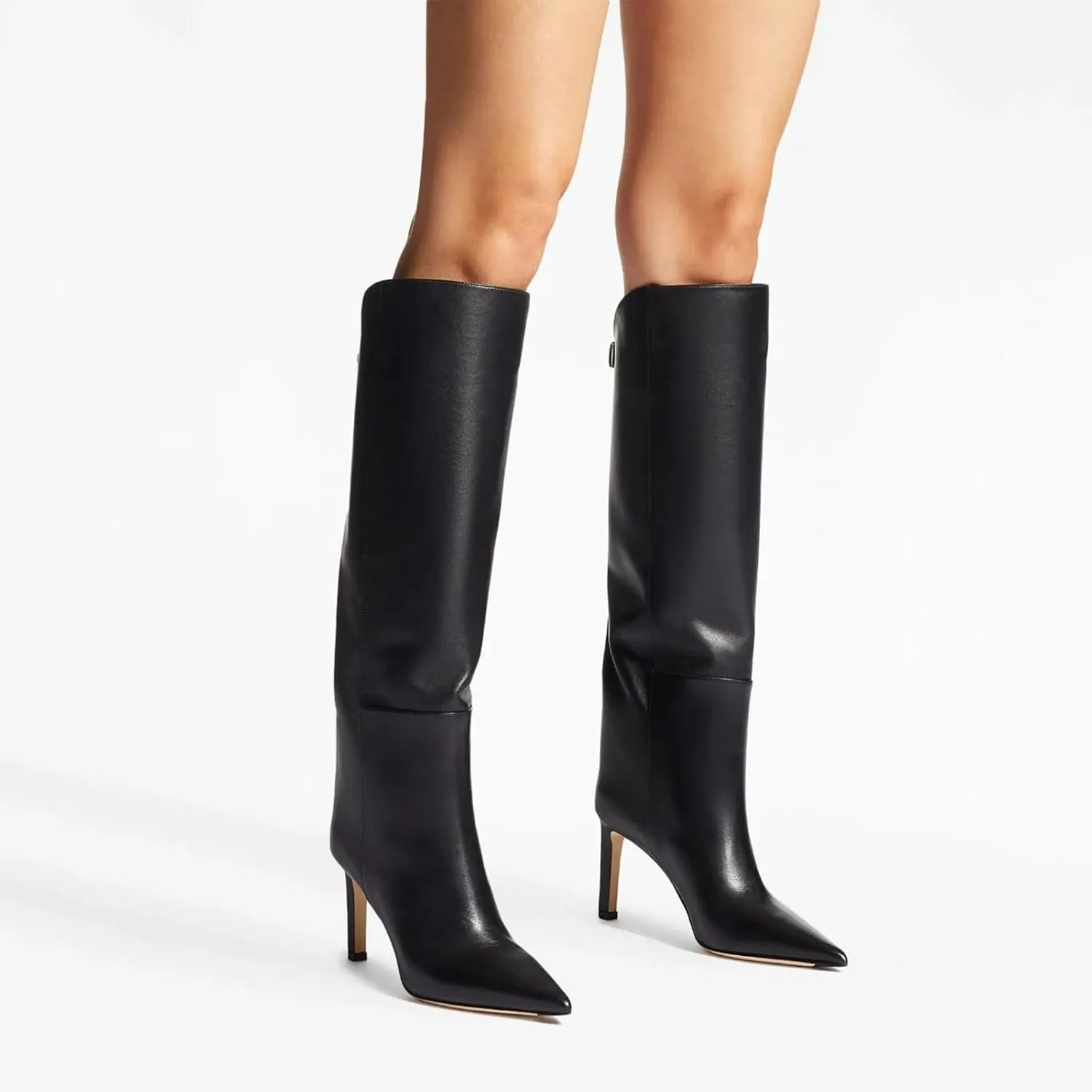 Vertundy Women's Leather Sexy Knee High Boots Pointed Toe Stiletto Boots Wide Calf Riding Boots Winter Tall boots