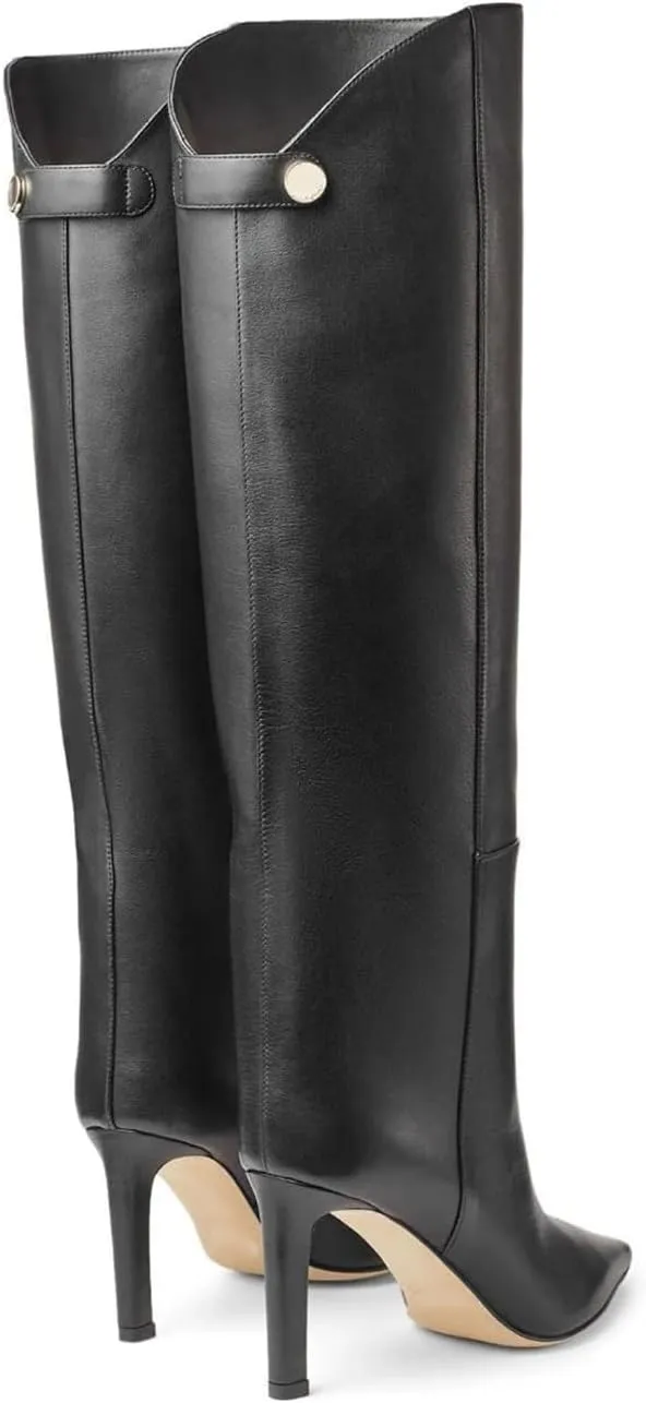 Vertundy Women's Leather Sexy Knee High Boots Pointed Toe Stiletto Boots Wide Calf Riding Boots Winter Tall boots