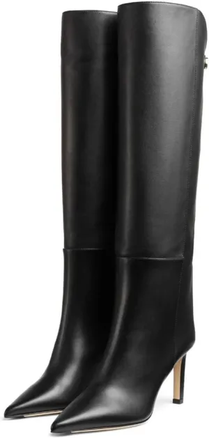 Vertundy Women's Leather Sexy Knee High Boots Pointed Toe Stiletto Boots Wide Calf Riding Boots Winter Tall boots