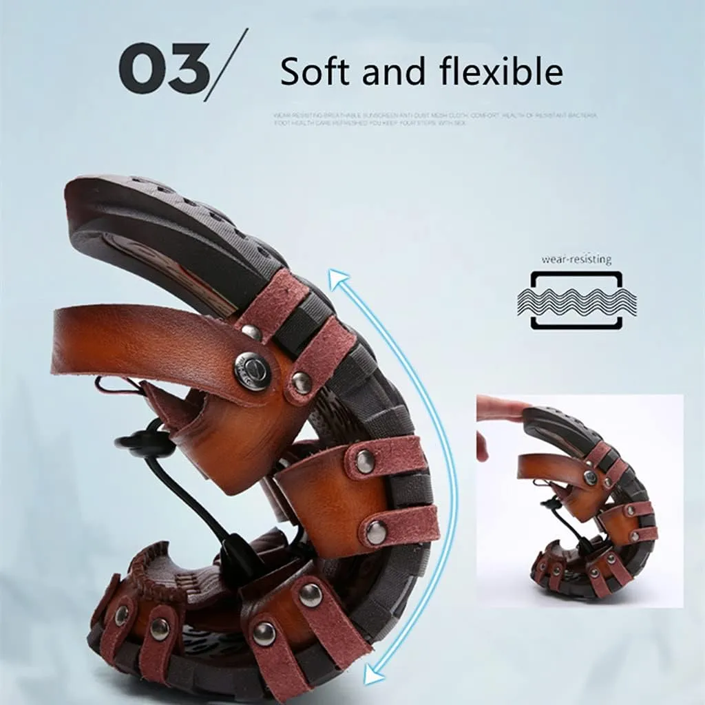 Veslexth Men's Cool Fisherman Sandals Summer Leather Outdoor Comfortable Slippers Casual Beach Swimming Shoes