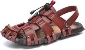 Veslexth Men's Cool Fisherman Sandals Summer Leather Outdoor Comfortable Slippers Casual Beach Swimming Shoes