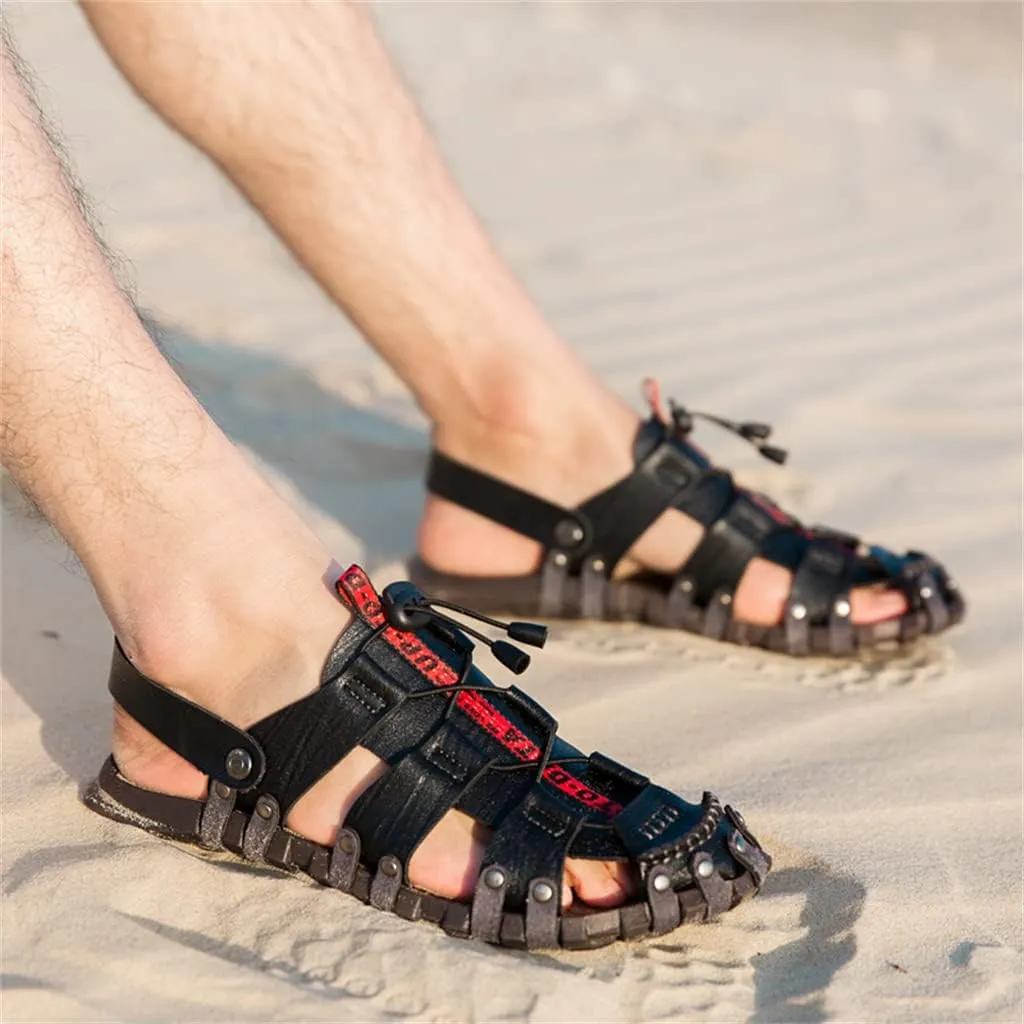 Veslexth Men's Cool Fisherman Sandals Summer Leather Outdoor Comfortable Slippers Casual Beach Swimming Shoes