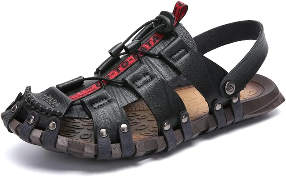 Veslexth Men's Cool Fisherman Sandals Summer Leather Outdoor Comfortable Slippers Casual Beach Swimming Shoes