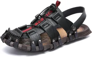Veslexth Men's Cool Fisherman Sandals Summer Leather Outdoor Comfortable Slippers Casual Beach Swimming Shoes