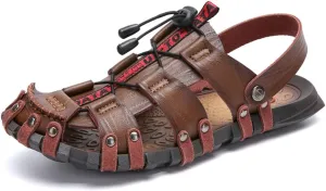 Veslexth Men's Cool Fisherman Sandals Summer Leather Outdoor Comfortable Slippers Casual Beach Swimming Shoes