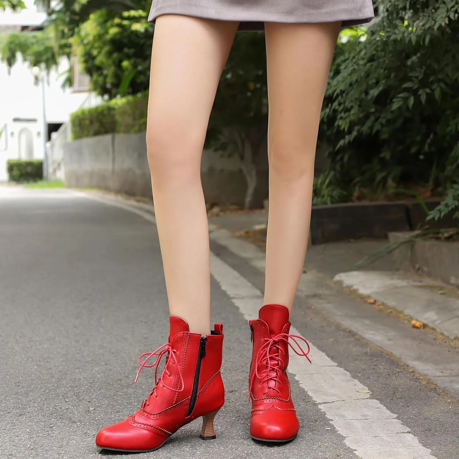 Victorian Boots for Women Vintage Lace Up Ankle-High Booties Costume Goth Booties Halloween Witch Stuff Cuban Heel Granny Boots