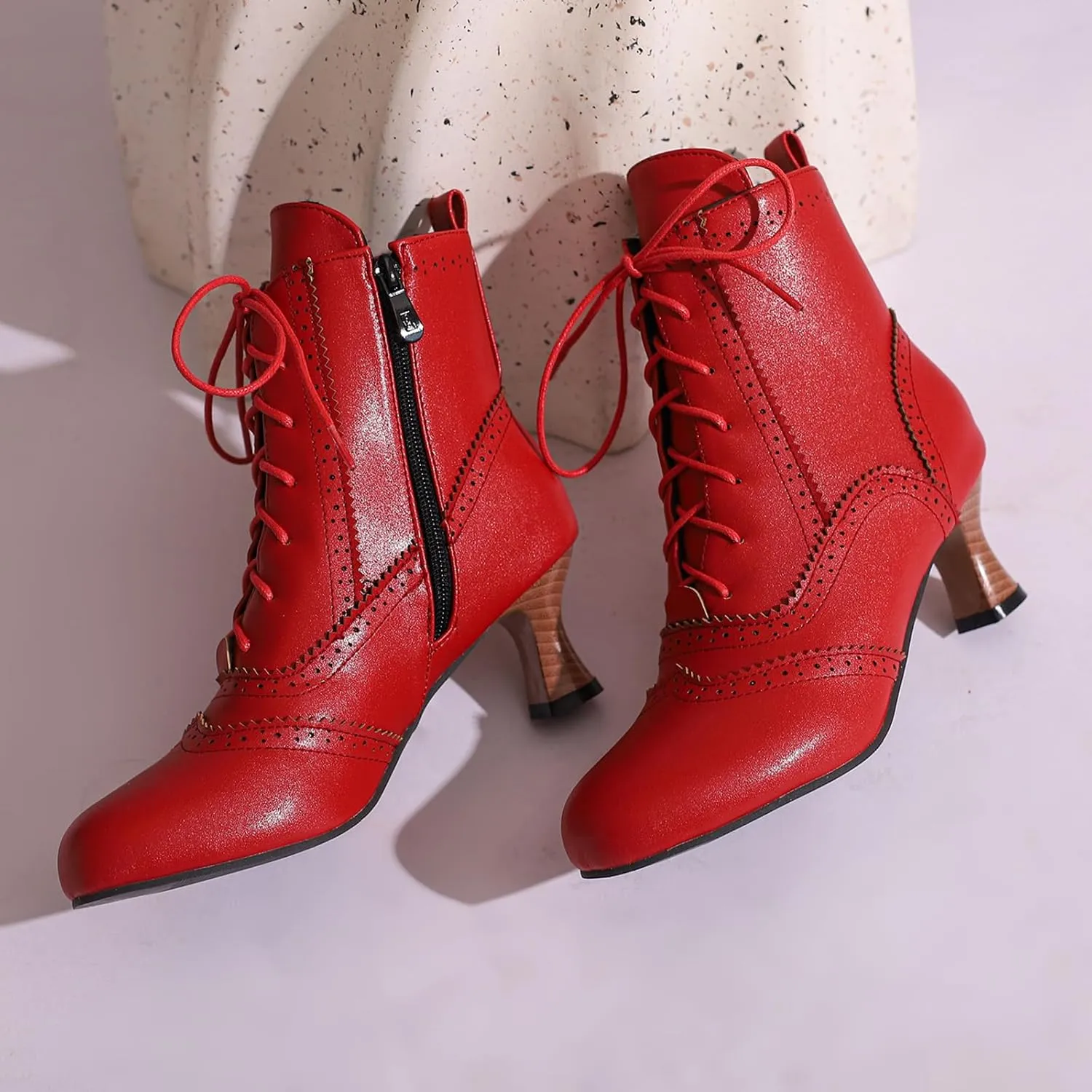 Victorian Boots for Women Vintage Lace Up Ankle-High Booties Costume Goth Booties Halloween Witch Stuff Cuban Heel Granny Boots