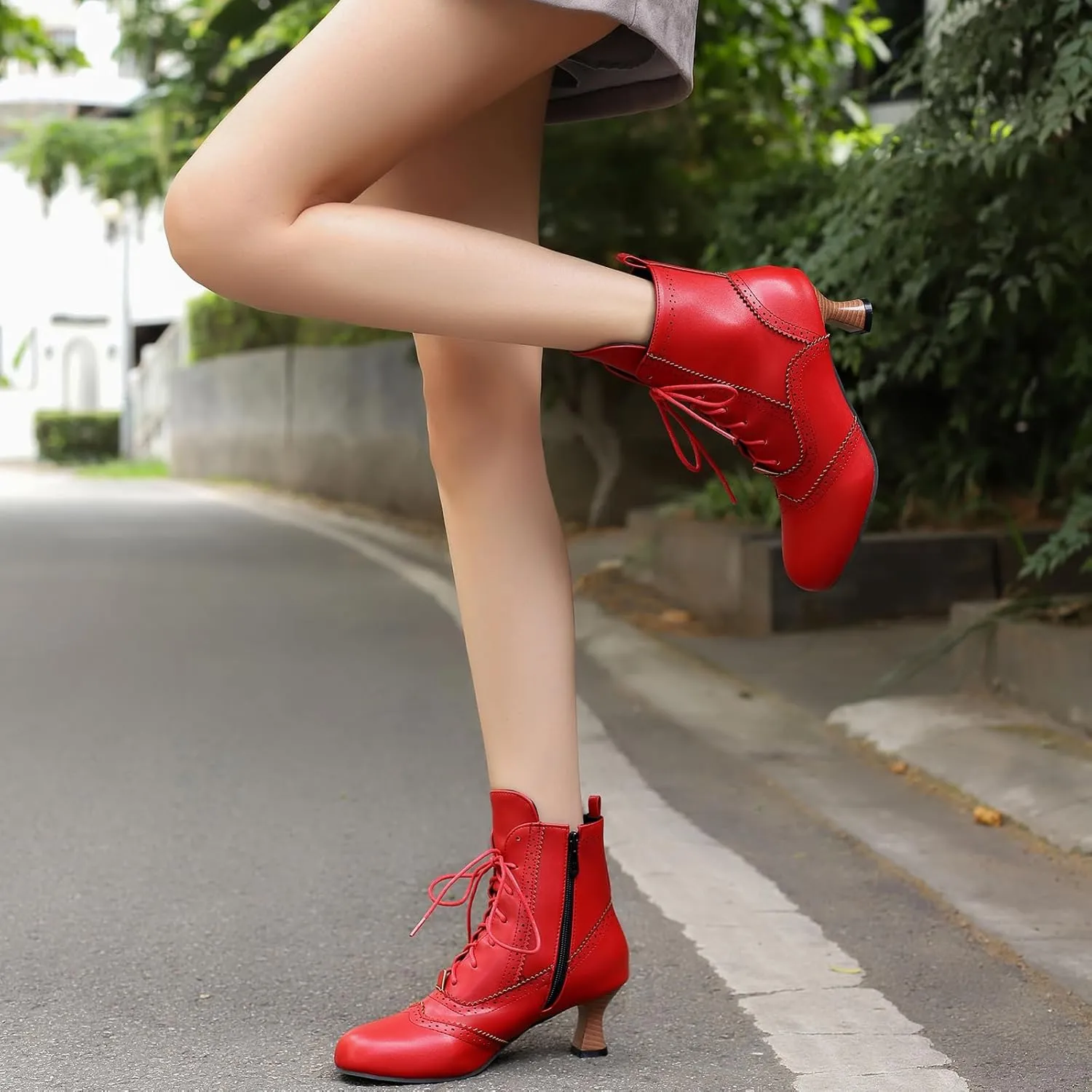 Victorian Boots for Women Vintage Lace Up Ankle-High Booties Costume Goth Booties Halloween Witch Stuff Cuban Heel Granny Boots