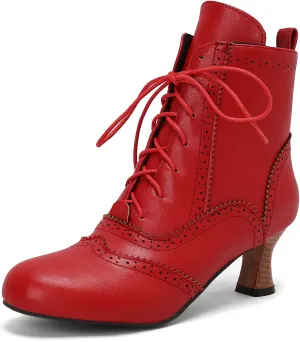 Victorian Boots for Women Vintage Lace Up Ankle-High Booties Costume Goth Booties Halloween Witch Stuff Cuban Heel Granny Boots