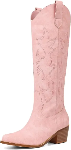 VIMISAOI Cowboy Boots for Women - Knee High, Pointed Toe, Wide Calf Western White Cowgirl Tall Boots