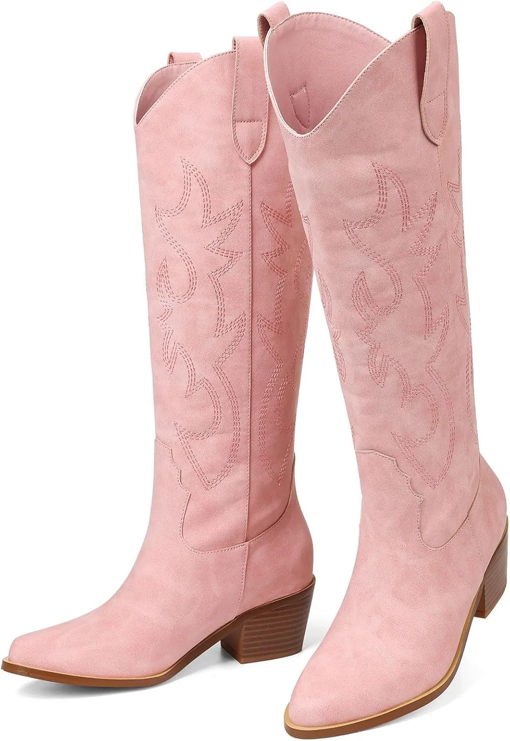 VIMISAOI Cowboy Boots for Women - Knee High, Pointed Toe, Wide Calf Western White Cowgirl Tall Boots