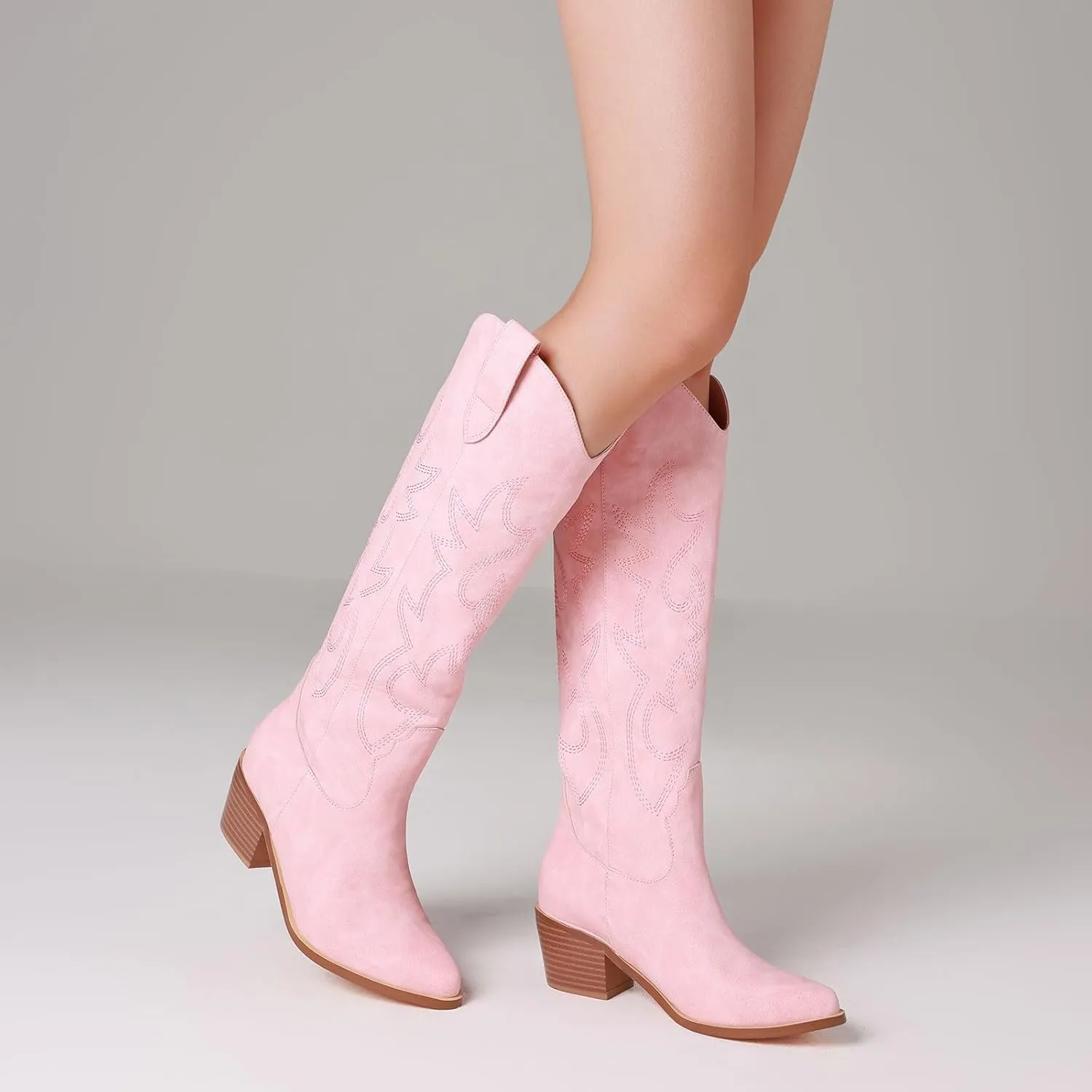VIMISAOI Cowboy Boots for Women - Knee High, Pointed Toe, Wide Calf Western White Cowgirl Tall Boots