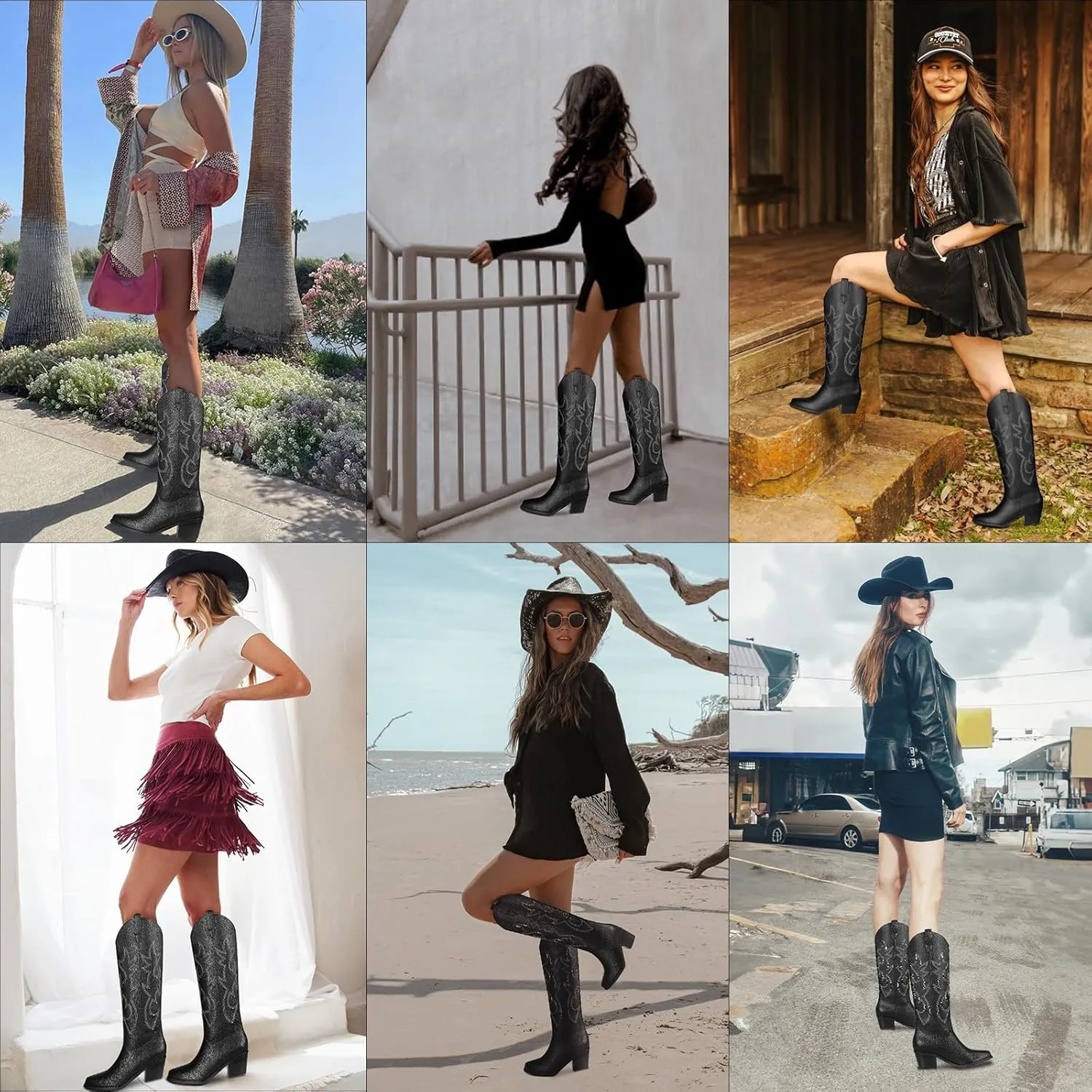 VIMISAOI Cowboy Boots for Women - Knee High, Pointed Toe, Wide Calf Western White Cowgirl Tall Boots