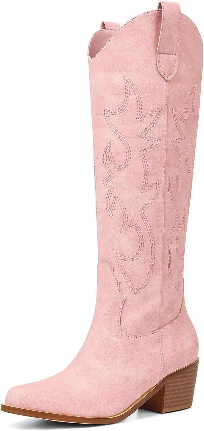 VIMISAOI Cowboy Boots for Women - Knee High, Pointed Toe, Wide Calf Western White Cowgirl Tall Boots
