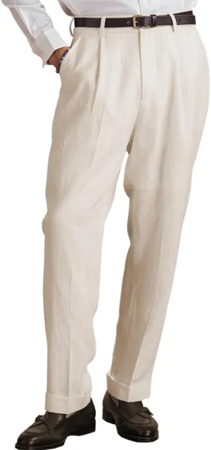 Vintage Men's Linen Blend Dress Pants Flat Front Breathable Fabric Lightweight Durable Summer Dress Long Pants