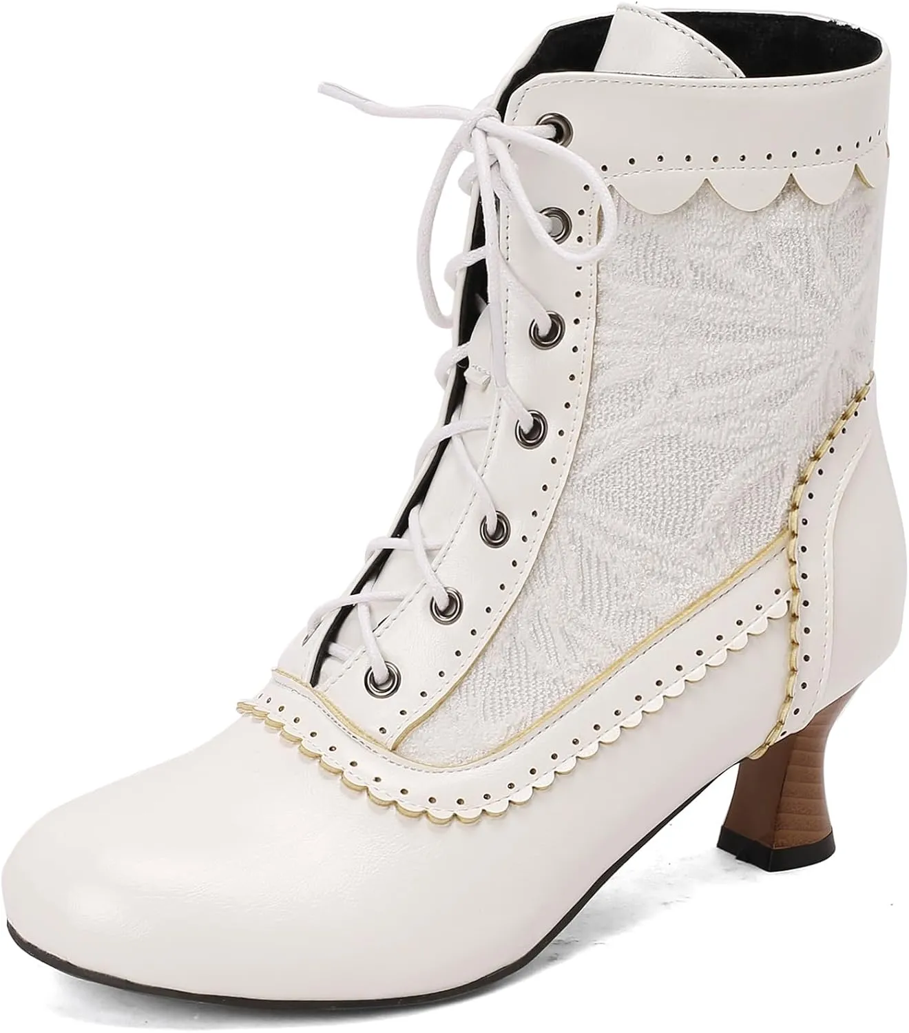 Vintage Victorian Boots for Women Kitten Heel Lace Ruffles Granny Boots Lace Up Ankle-High Booties