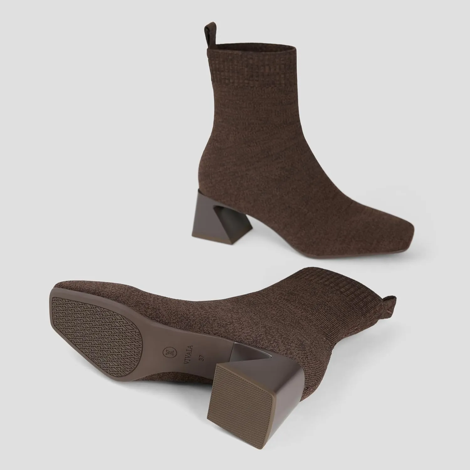 VIVAIA Regina Pro Women's High Heels Ankle Boots Slip on Square Toe Ankle Booties 2.2'' Mid-High Chunky Heel Booties Lady Dress Short Winter Fall Boots