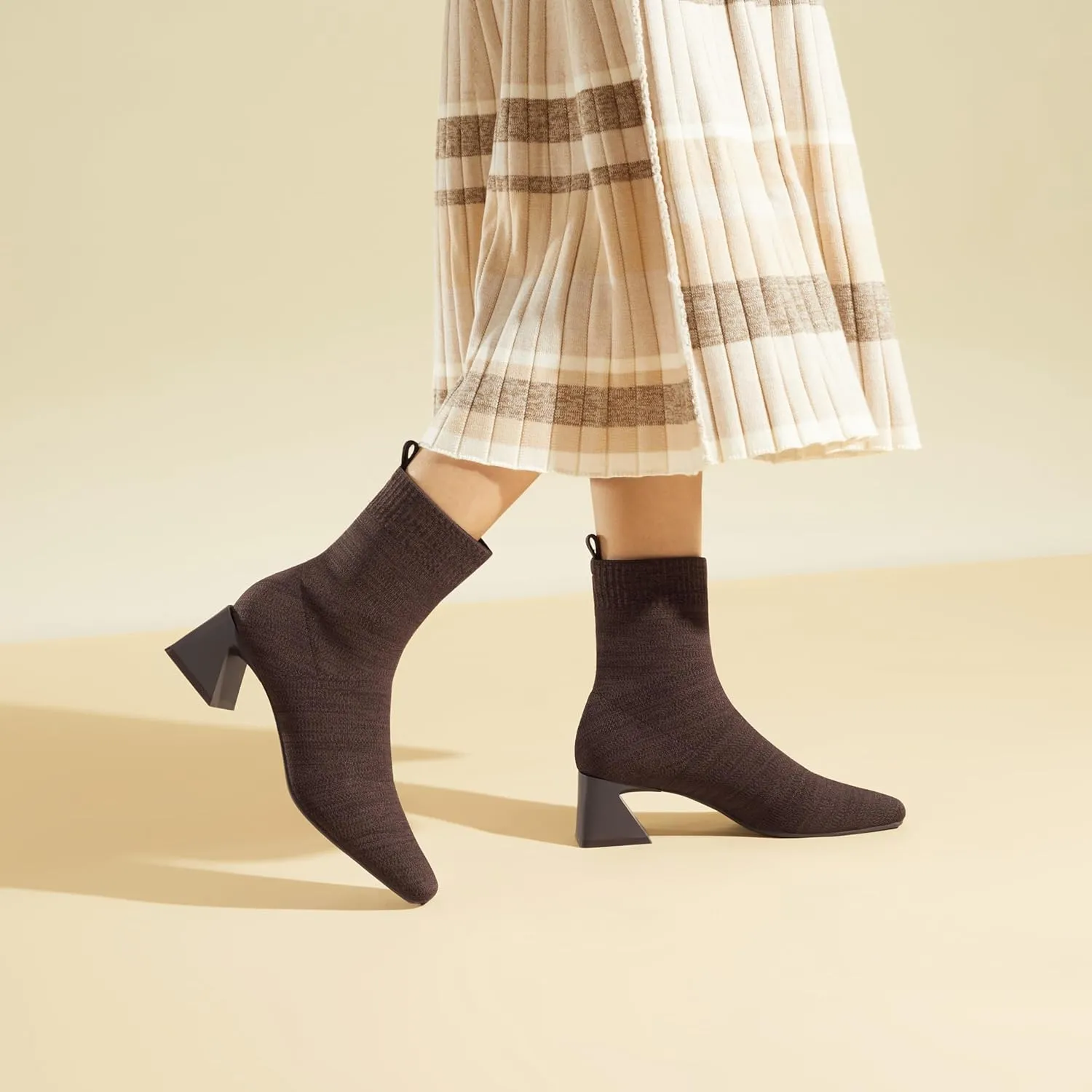 VIVAIA Regina Pro Women's High Heels Ankle Boots Slip on Square Toe Ankle Booties 2.2'' Mid-High Chunky Heel Booties Lady Dress Short Winter Fall Boots