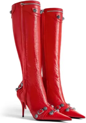 VOMIRA Knee High Boots Sexy Pointed Toe Rivets Tassels Stilettos High Heels Fashion Party Dressy Stripper Heels for Women