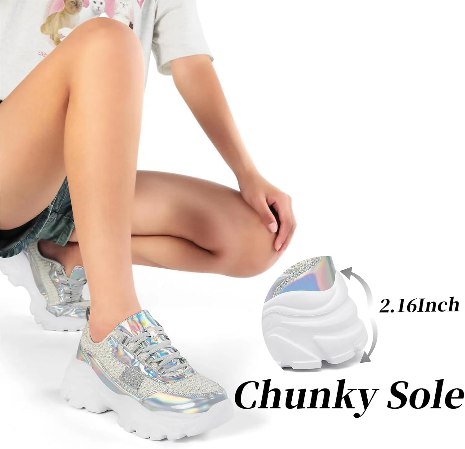 VZQ Chunky Sneakers for Women Fashion Platform Leather Walking Shoes Lightweight Comfortable Wedge Sports Sneakers