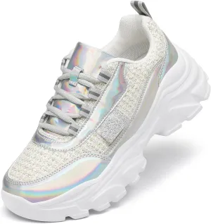 VZQ Chunky Sneakers for Women Fashion Platform Leather Walking Shoes Lightweight Comfortable Wedge Sports Sneakers
