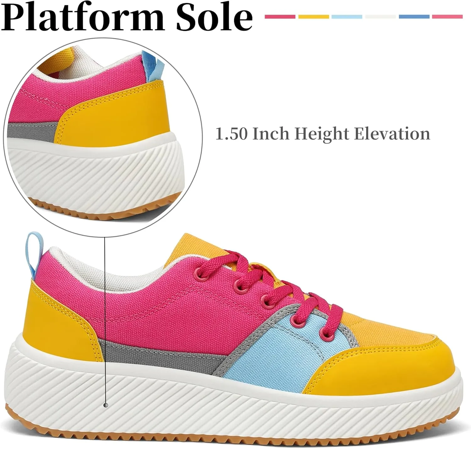 VZQ Women's Fashion Sneakers Lace Up Canvas Platform Shoes Casual Comfortable Low Top Skate Shoe for Walking
