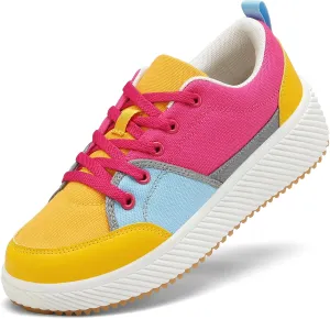 VZQ Women's Fashion Sneakers Lace Up Canvas Platform Shoes Casual Comfortable Low Top Skate Shoe for Walking