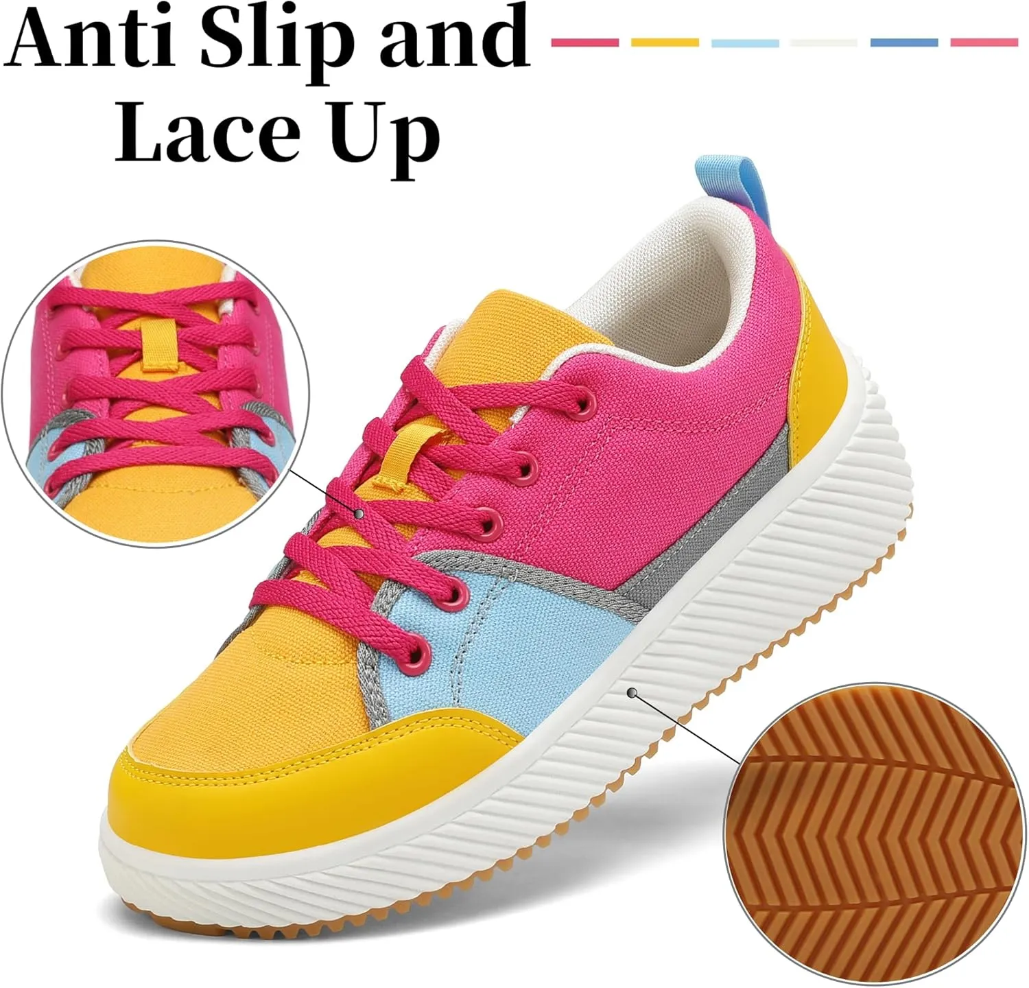 VZQ Women's Fashion Sneakers Lace Up Canvas Platform Shoes Casual Comfortable Low Top Skate Shoe for Walking