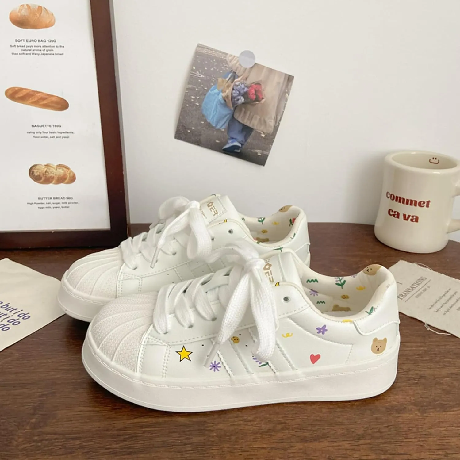 Walking Cute Sneakers for Women Shell Toe Lace Up Regular & Upgraded Versions Rubber Thick Sole Height Increase Walking Shoes