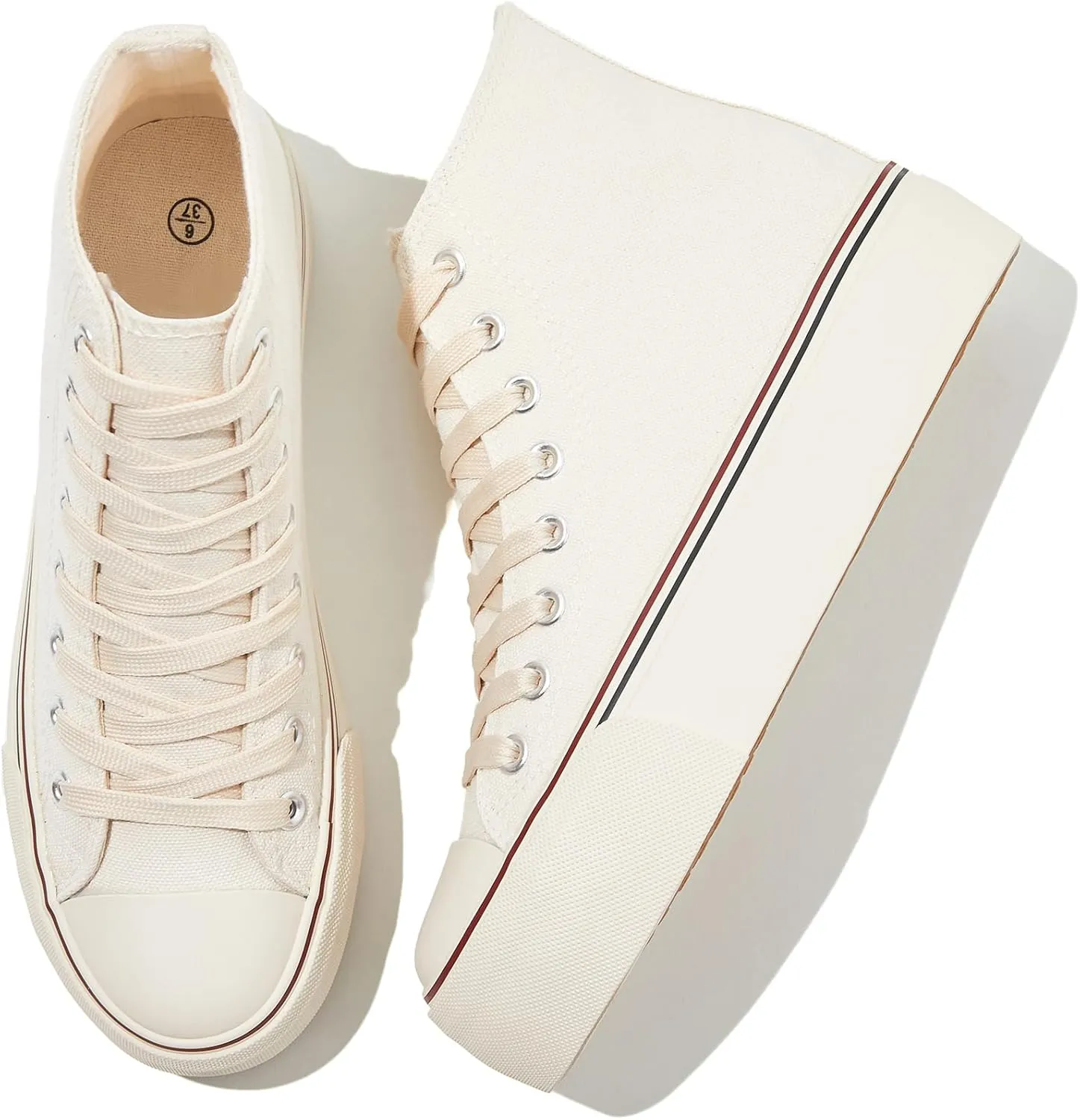Waluzs Platform Sneakers for Women Womens Fashion High Top Sneakers Women's Canvas Platform Shoes Casual Lace Up Tennis Shoes