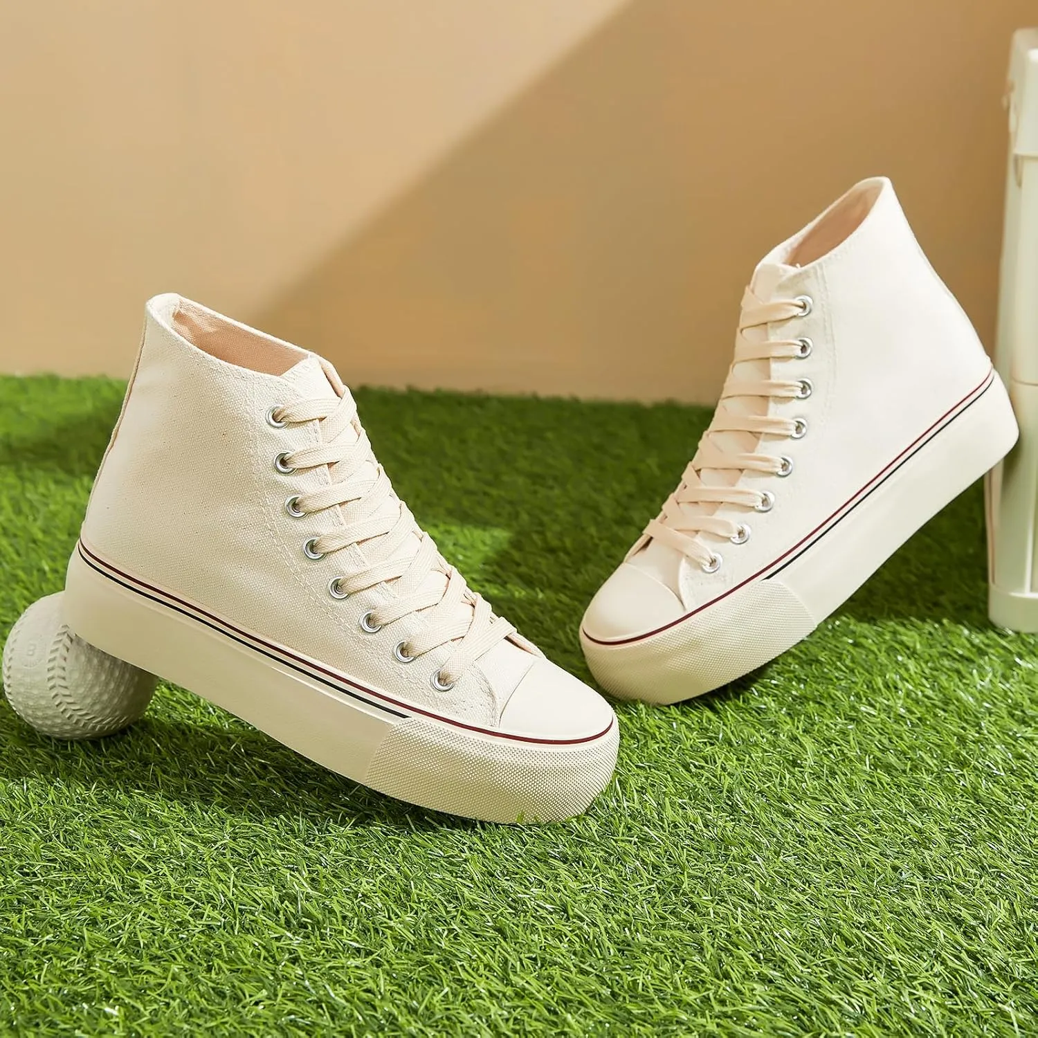 Waluzs Platform Sneakers for Women Womens Fashion High Top Sneakers Women's Canvas Platform Shoes Casual Lace Up Tennis Shoes