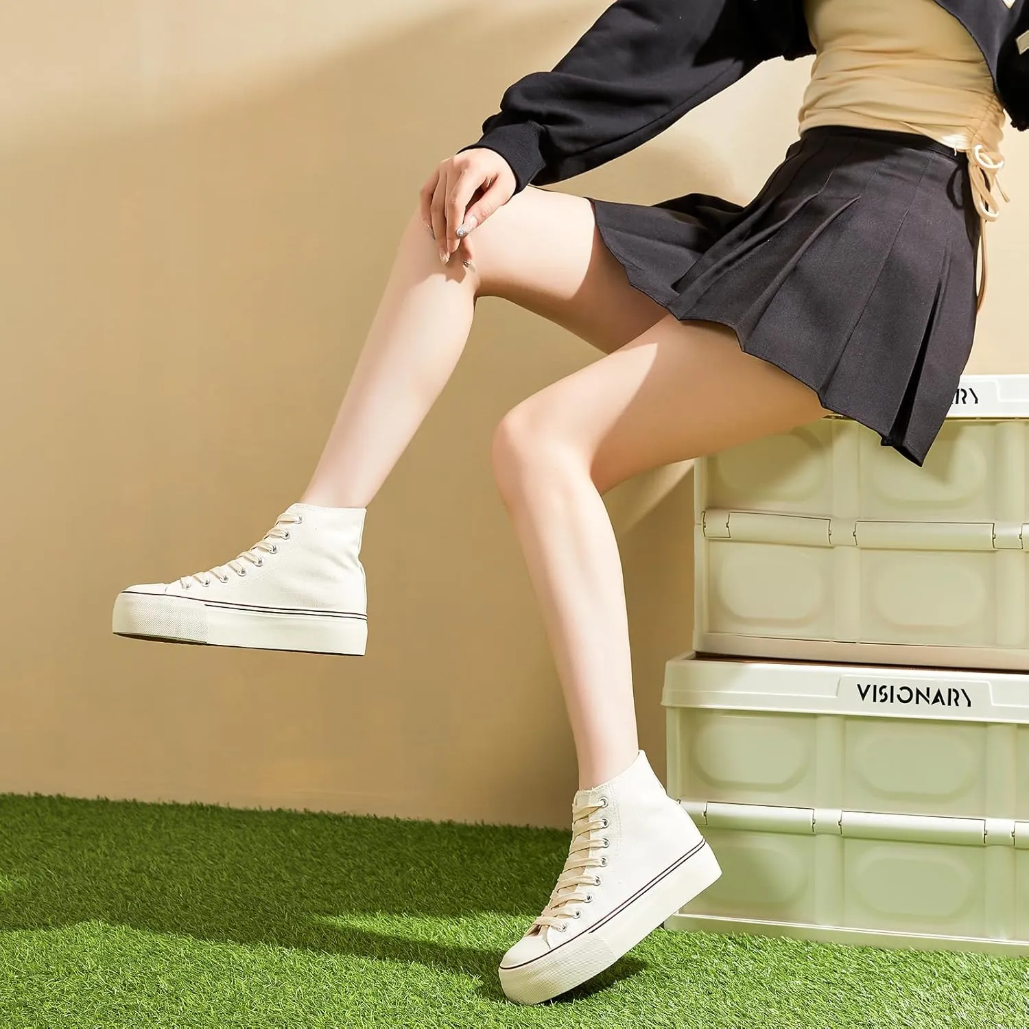 Waluzs Platform Sneakers for Women Womens Fashion High Top Sneakers Women's Canvas Platform Shoes Casual Lace Up Tennis Shoes