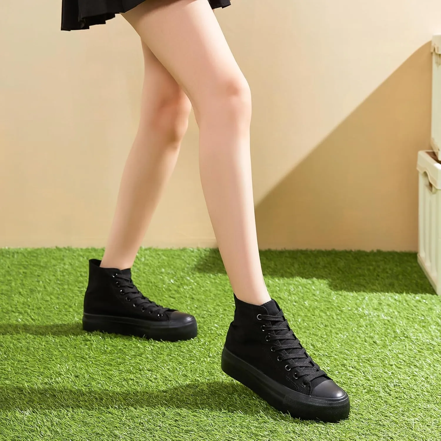 Waluzs Platform Sneakers for Women Womens Fashion High Top Sneakers Women's Canvas Platform Shoes Casual Lace Up Tennis Shoes