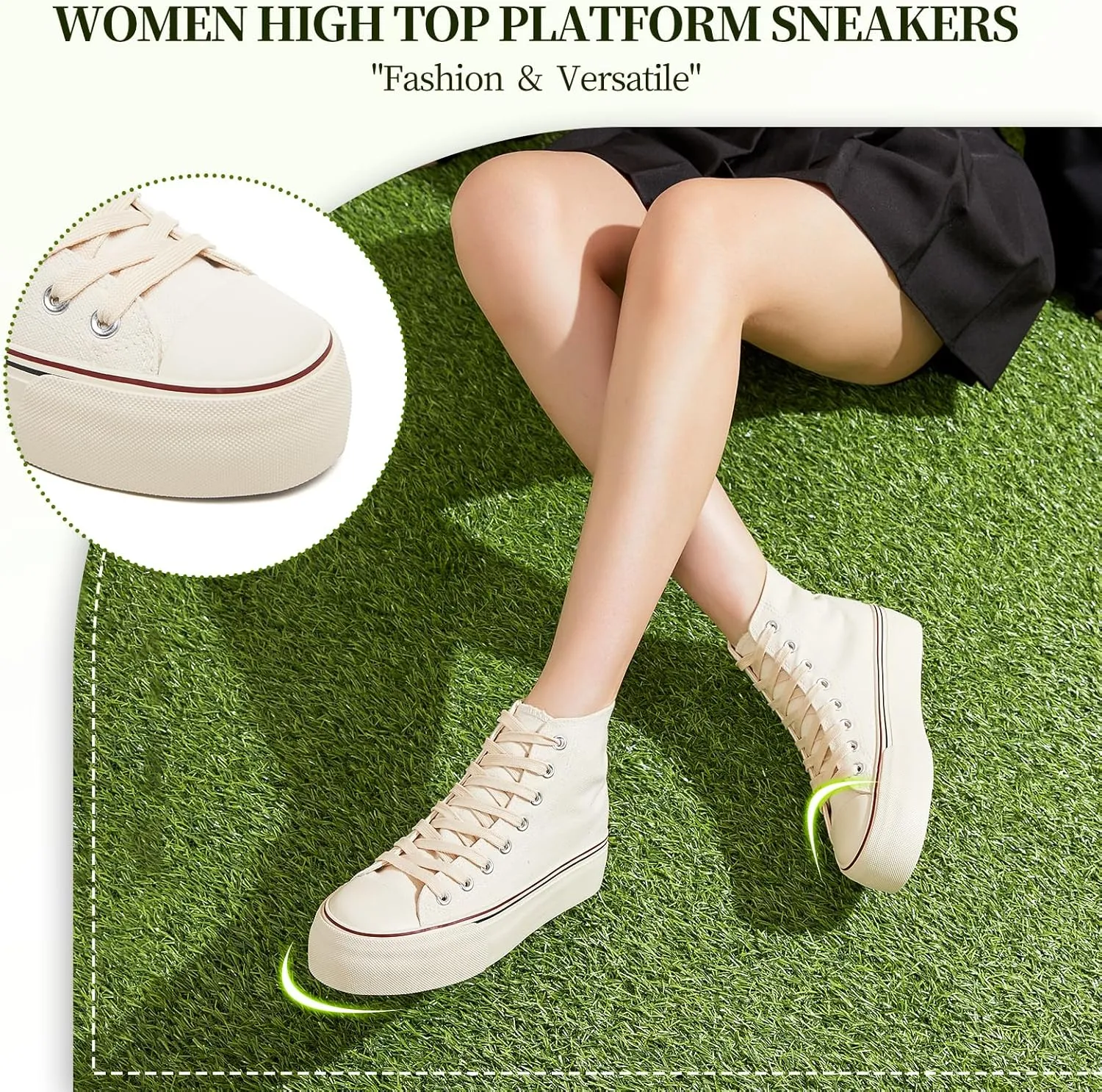 Waluzs Platform Sneakers for Women Womens Fashion High Top Sneakers Women's Canvas Platform Shoes Casual Lace Up Tennis Shoes