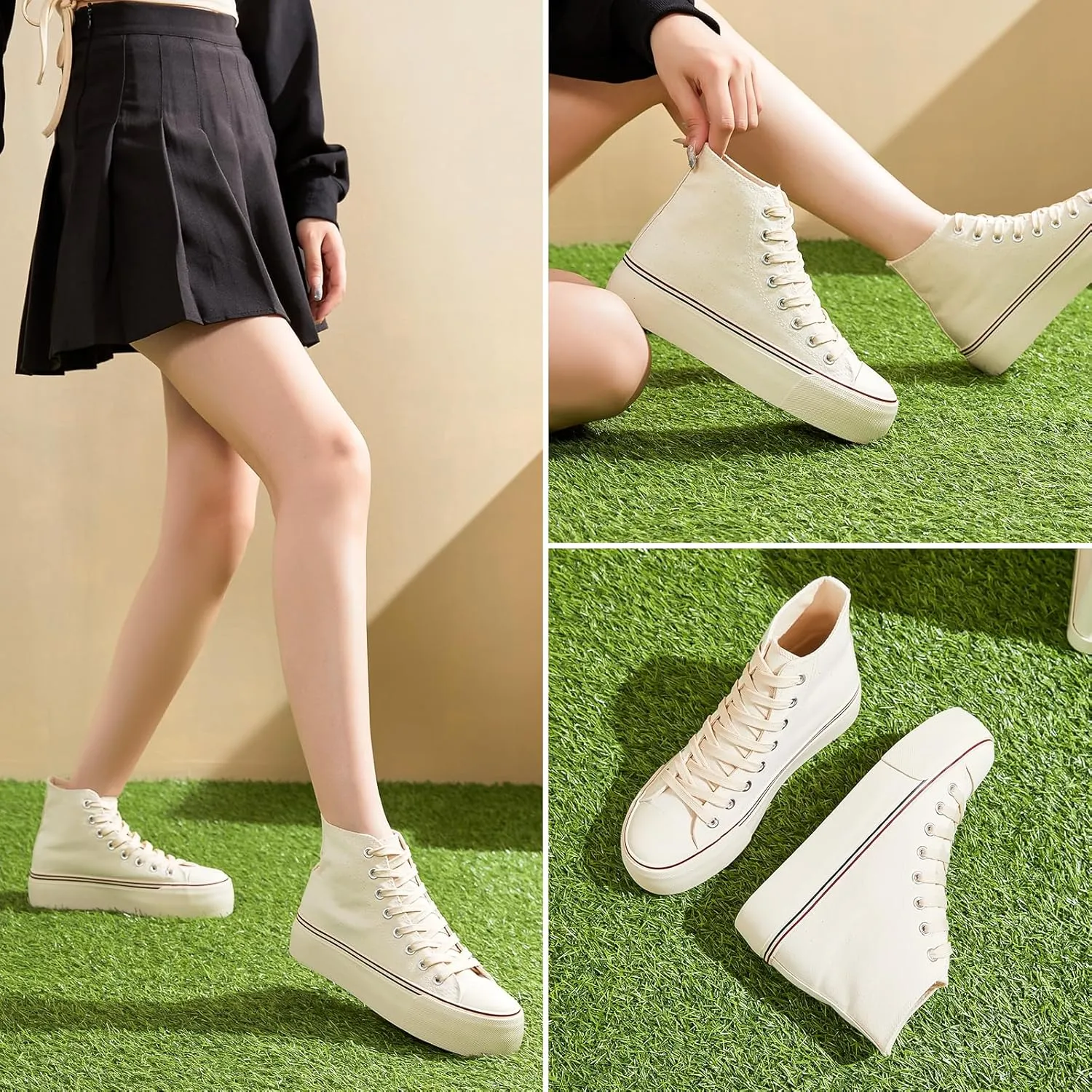 Waluzs Platform Sneakers for Women Womens Fashion High Top Sneakers Women's Canvas Platform Shoes Casual Lace Up Tennis Shoes