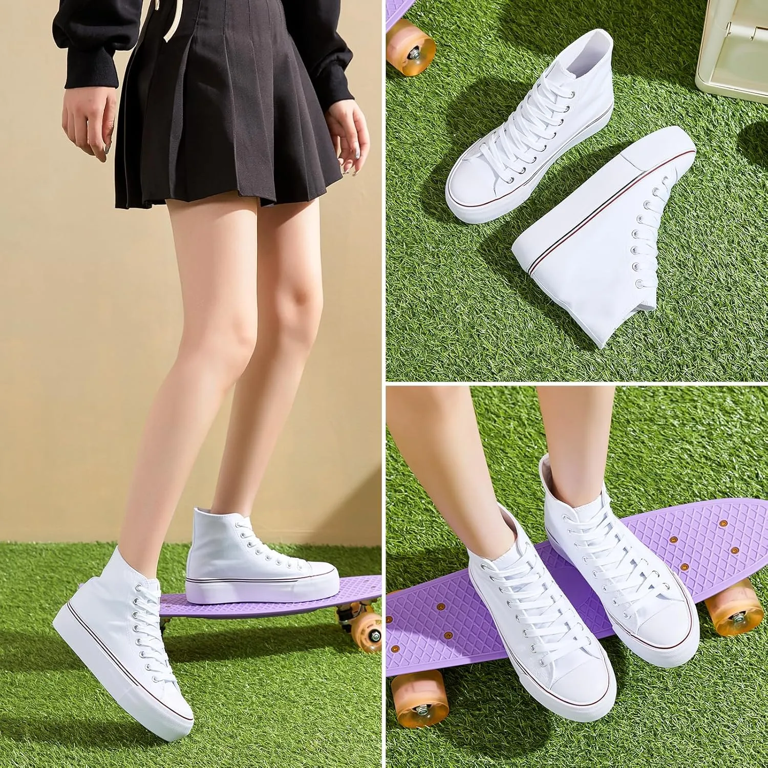 Waluzs Platform Sneakers for Women Womens Fashion High Top Sneakers Women's Canvas Platform Shoes Casual Lace Up Tennis Shoes