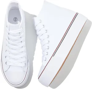 Waluzs Platform Sneakers for Women Womens Fashion High Top Sneakers Women's Canvas Platform Shoes Casual Lace Up Tennis Shoes