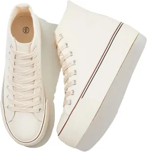 Waluzs Platform Sneakers for Women Womens Fashion High Top Sneakers Women's Canvas Platform Shoes Casual Lace Up Tennis Shoes
