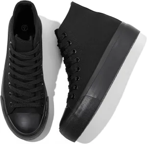 Waluzs Platform Sneakers for Women Womens Fashion High Top Sneakers Women's Canvas Platform Shoes Casual Lace Up Tennis Shoes