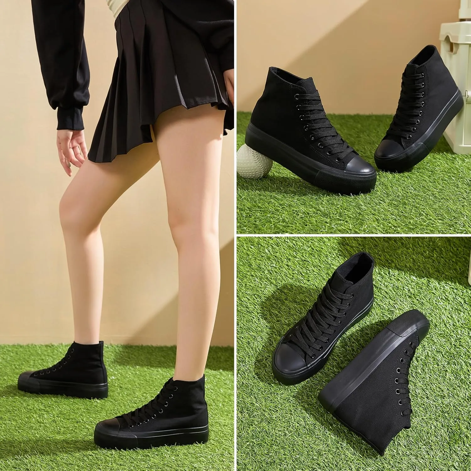 Waluzs Platform Sneakers for Women Womens Fashion High Top Sneakers Women's Canvas Platform Shoes Casual Lace Up Tennis Shoes