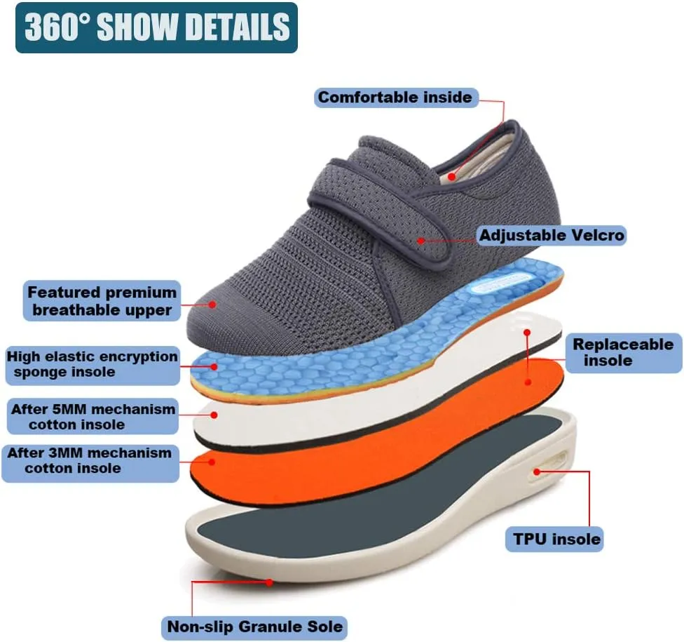W&LESVAGO Breathable Lightweight Adjustable Diabetic Shoes Wide Width Air Cushion Walking Sneakers for Women Swollen Feet