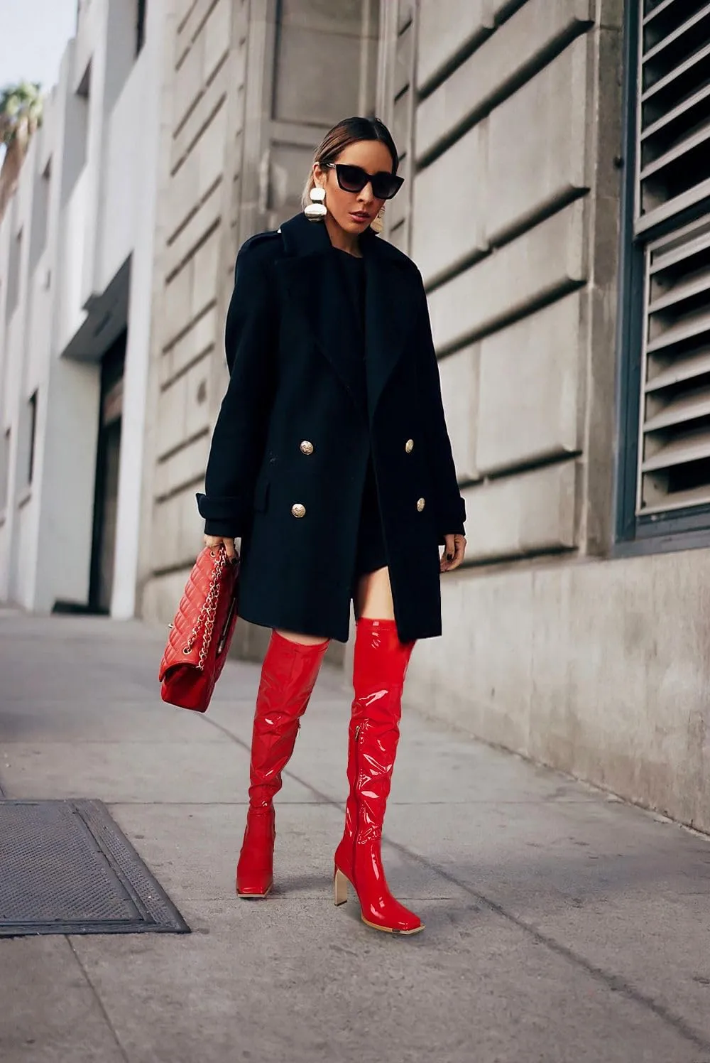 Wavyvigs Women Wide Calf Thigh High Latex Stretch Boots Square Toe Over The Knee Boots Block High Heel Long Boots