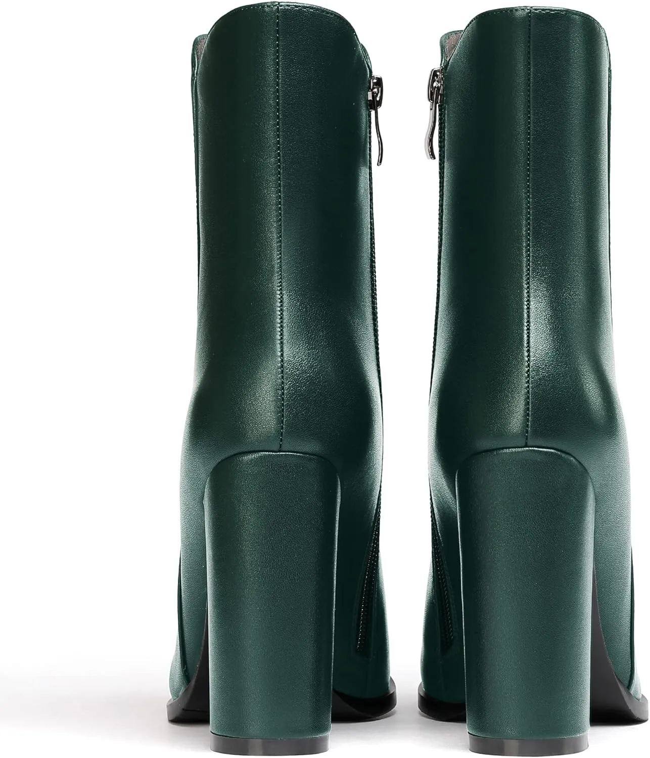 WAYDERNS Women's Matte Round Toe Zipper Leather Block High Heel Ankle High Short Boots 4 Inch