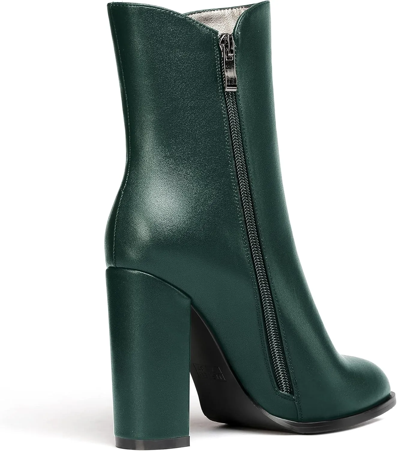 WAYDERNS Women's Matte Round Toe Zipper Leather Block High Heel Ankle High Short Boots 4 Inch