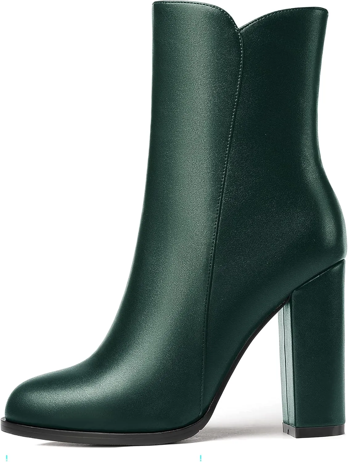 WAYDERNS Women's Matte Round Toe Zipper Leather Block High Heel Ankle High Short Boots 4 Inch