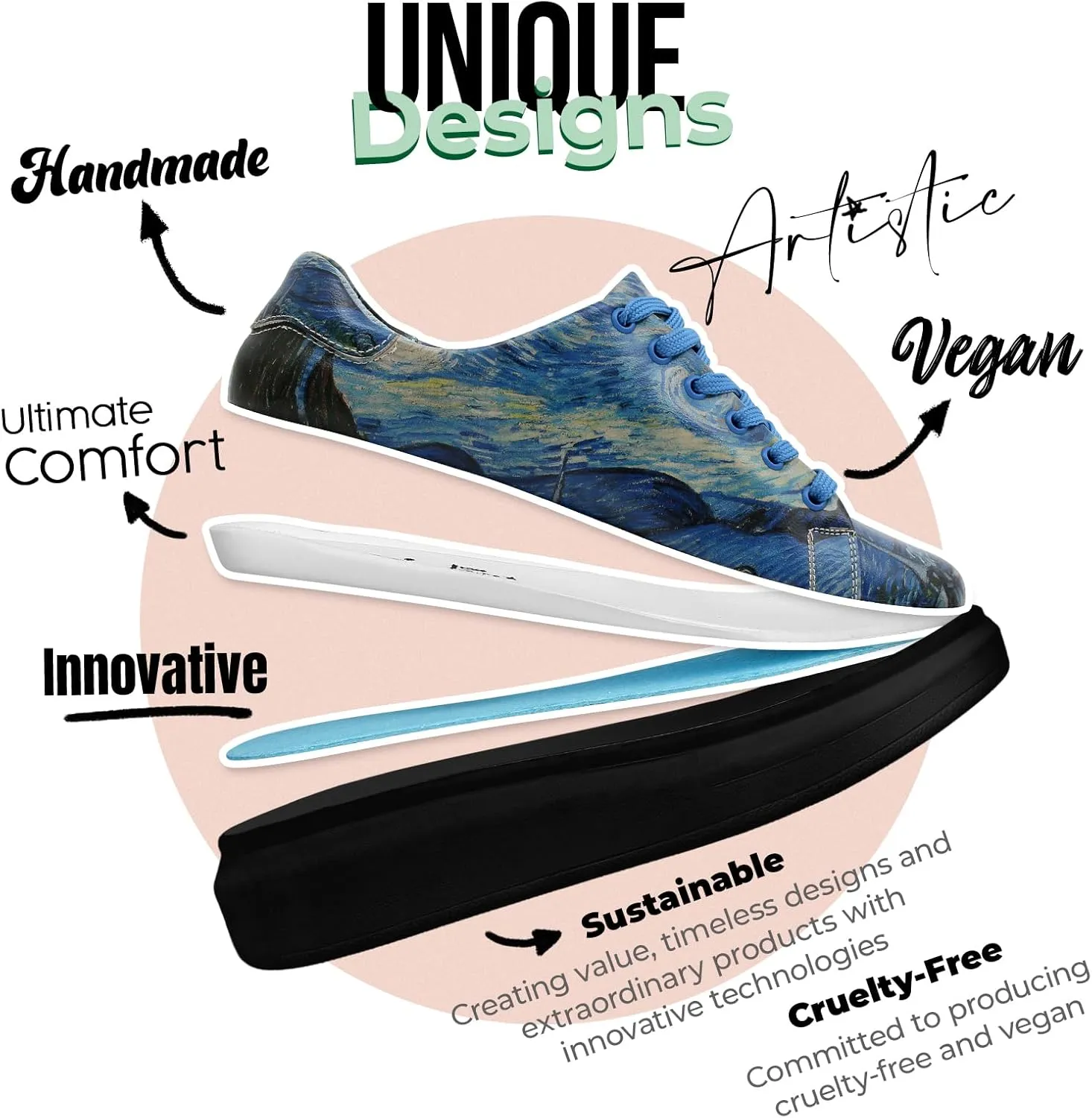 Wedge Platform Sneakers for Women - Handmade Vegan Leather, Unique Chunky Sneakers