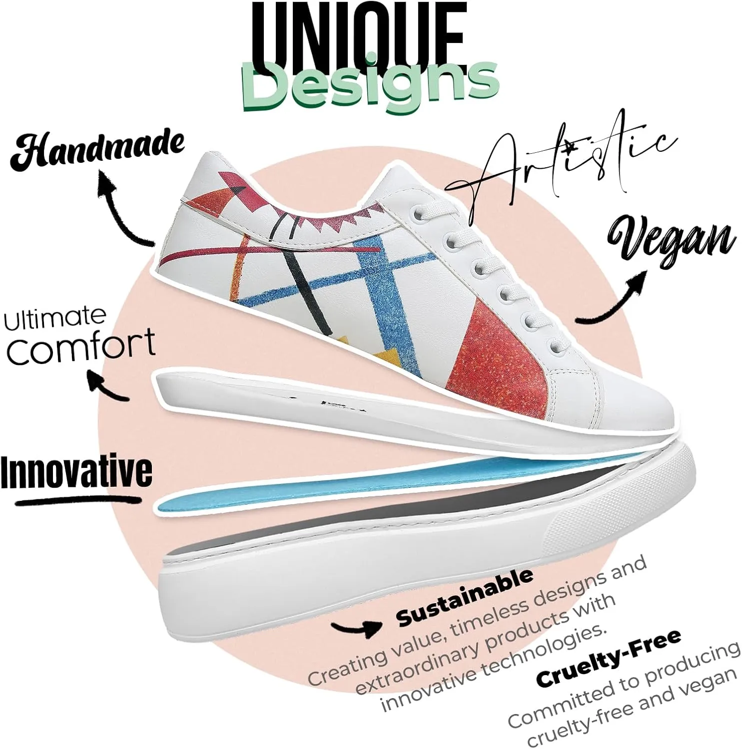 Wedge Platform Sneakers for Women - Handmade Vegan Leather, Unique Chunky Sneakers