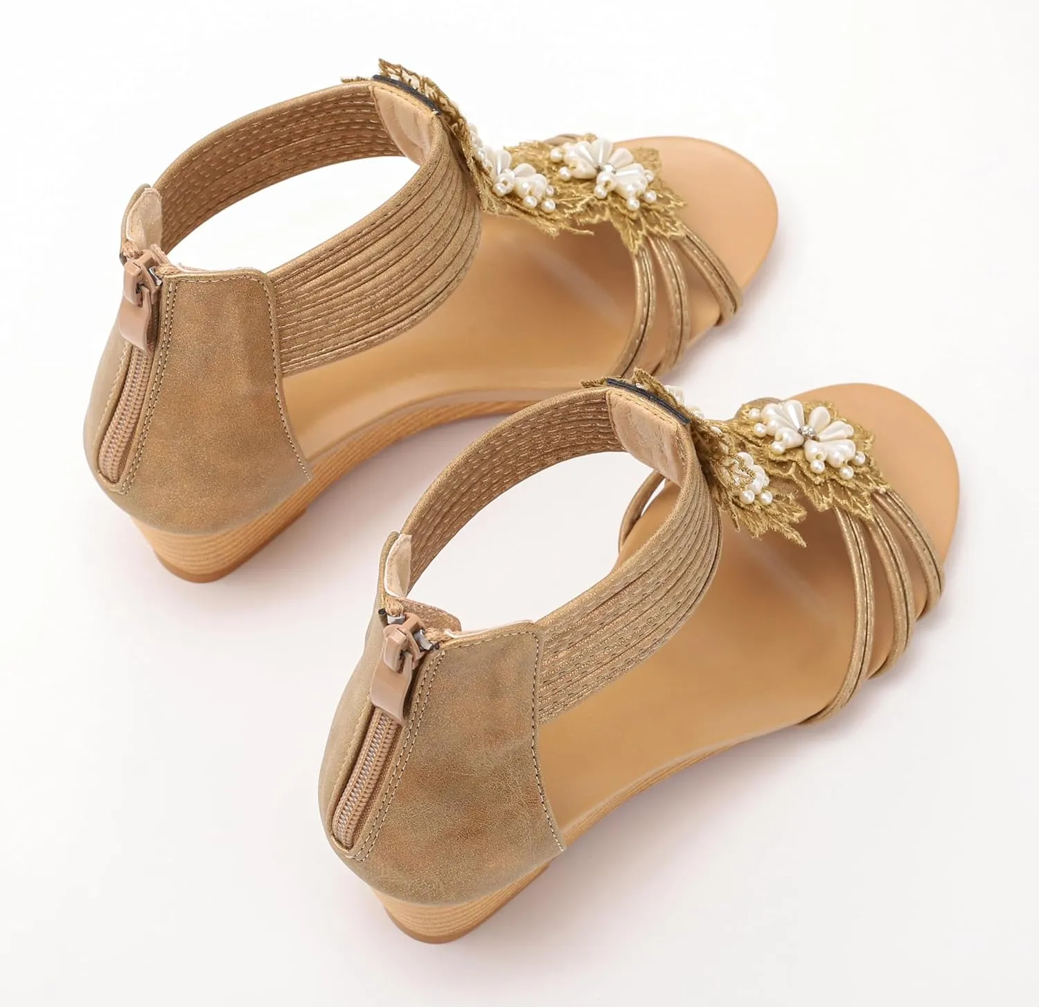 Wedge Sandals for Women Summer Open Toe Fashion Dress Shoes Flower Rhinestone Casual Ankle Strap Platform for Walking Beach Vacation Comfortable Dressy Sandals